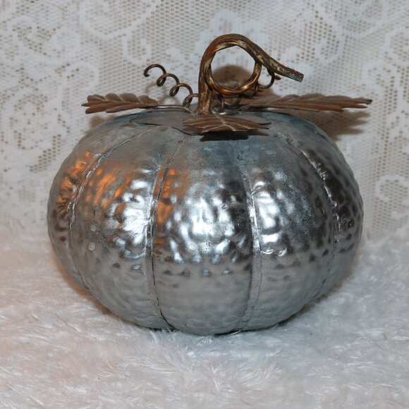 galvanized metal pumpkin fall decor around 8 inches tall - Picture 1 of 4
